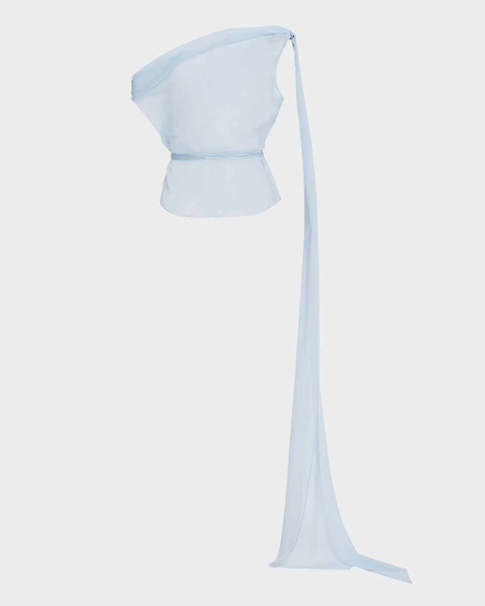 Off-The-Shoulder Drape Silk Chiffon Top